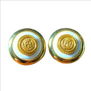 ​VTG Liz Claiborne 80s Gold & White Crest Stud Earrings – Classic Preppy